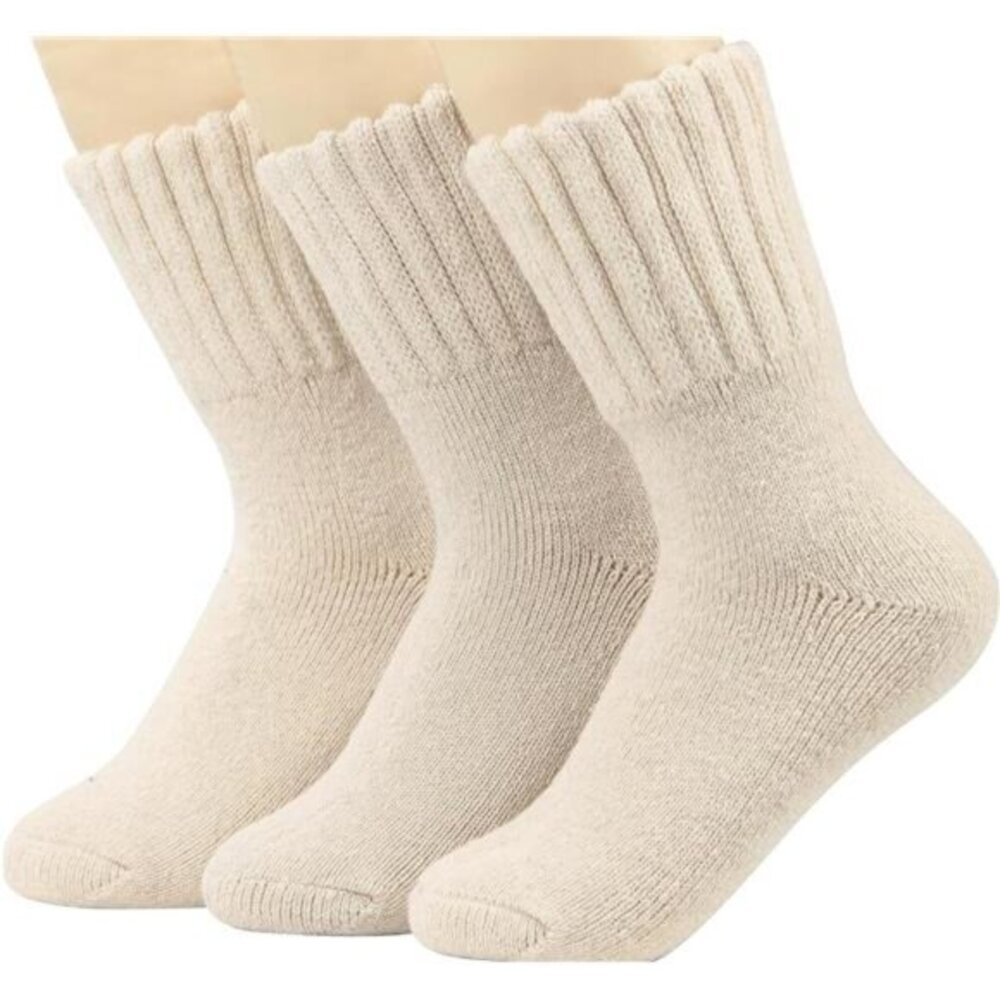 3 Pairs White Boot Socks Thick Knitted Winter Socks Knit Warm‎ Socks for Women